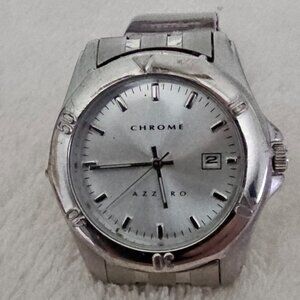 Men's CHROME Azzaro Silver Tone Classic Steel Bracelet Watch, Date New Battery